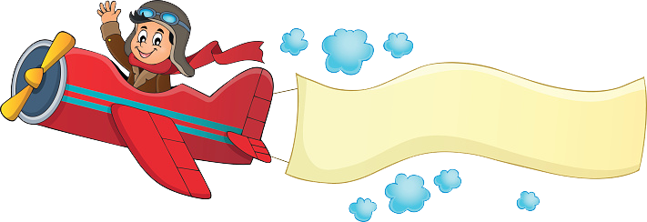 Clip art plane flying from right to left across screen